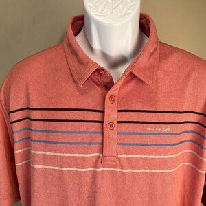 Travis Mathew Men's red, blue and gray striped golf polo shirt XL Mint Condition